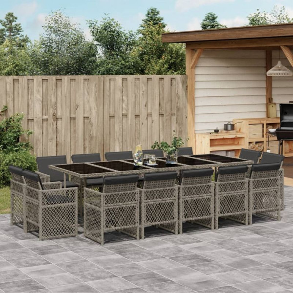 vidaXL 15-teilig Garten-Essgruppe mit Kissen Grau Poly Rattan, 3210872