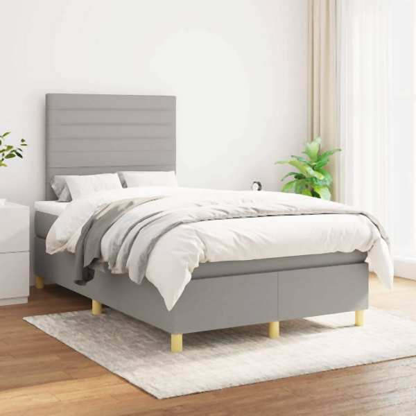 vidaXL Boxspringbett mit Matratze Hellgrau 120x200 cm Stoff, 3142401