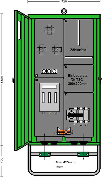 Elektra Tailfingen Anschlussschrank 173 kVA mit Wandlermessung mit 1 NH Abgang mit TSG Platz, A 250-1Z-TSG, 179230