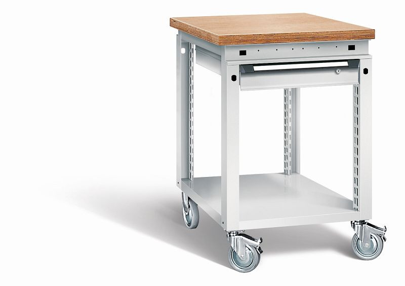 Otto Kind Werkbank Serie function Typ 150 fahrbar, Multiplexplatte 40 mm, bündig, 1 Schublade 120 mm, komplett RAL 7035, 072377117