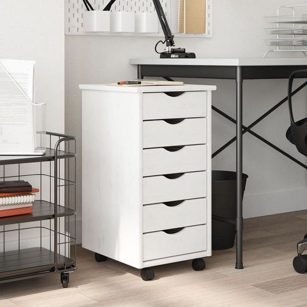 vidaXL Rollschrank mit Schubladen MOSS Weiß Massivholz Kiefer, 355889
