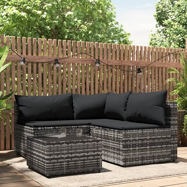 vidaXL 4-teilig Garten-Lounge-Set mit Kissen Grau Poly Rattan, 319765