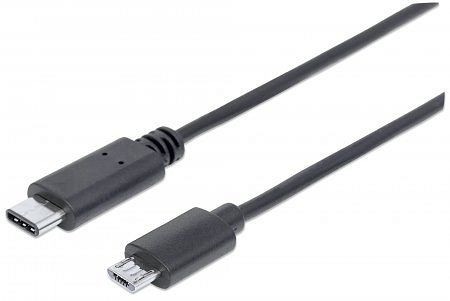 MANHATTAN Hi-Speed USB C Anschlusskabel, USB 2.0, Typ C Stecker - Micro-B Stecker, 480 Mbps, 1 m, Schwarz, 353311