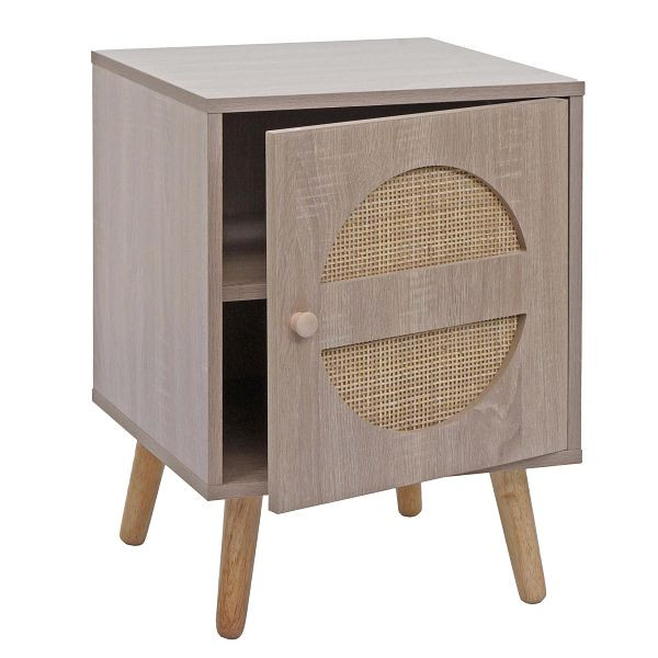 Mendler Nachttisch HWC-M35, Kaffeetisch Beistelltisch, Staufächer, Kubu Rattan Holz Melamin, Eiche-Optik 56x40x40cm, 104204