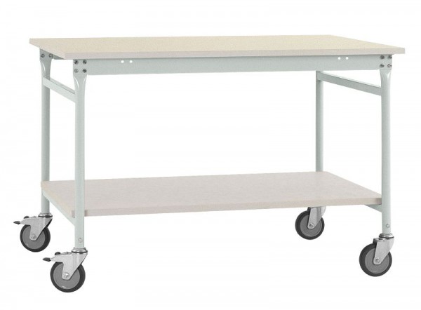 Manuflex Komplett-Beistelltisch BASIS mobil mit Kunststoff-Platte + Zwischenboden, BxTxH: 1250 x 600 x 850 mm, Lichtgrau, BB5327.7035