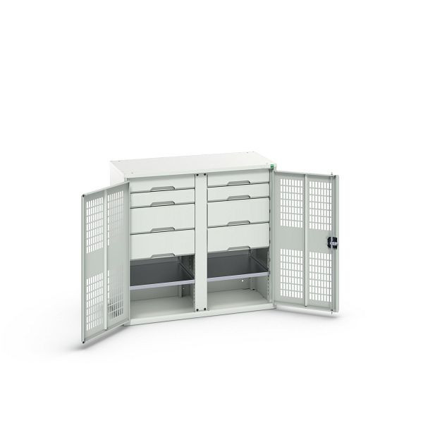 bott verso Garderobenschrank mit Belüftung mit 2 Fachböden, 8 Schubladen, 4x100mm/4x175mm, Trennwand, Lichtgrau/Lichtgrau, 16926765.16