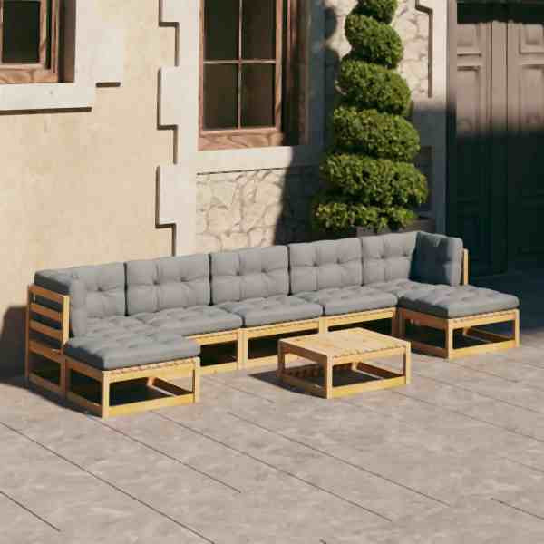 vidaXL 8-tlg. Garten-Lounge-Set mit Kissen Massivholz Kiefer, 3077129
