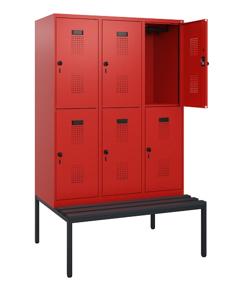 C+P Doppelstöckiger Spind Evolo PLUS, Bank, 6 Fächer, 1950x1200x815mm, 3020/3020, Drehriegel, Sitzfläche Kunststoff, Sitzbank, 0493505-32 S10131