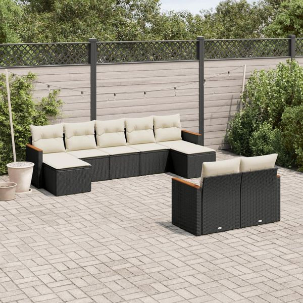 vidaXL 9-teilig Garten-Sofagarnitur mit Kissen Schwarz Poly Rattan, 3226399