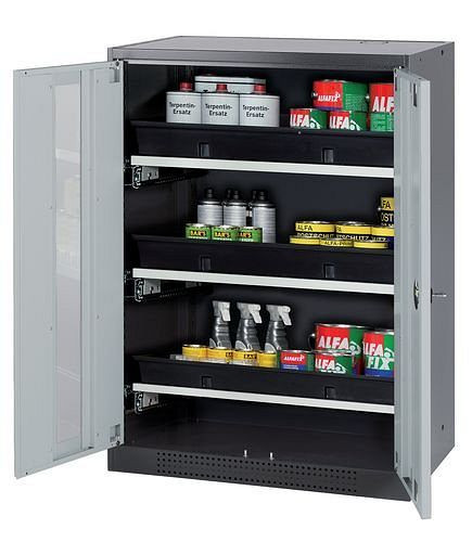 asecos Chemikalienschrank Systema-T CS-83G, Korpus anthrazit, Flügeltüren grau, 3 Tablarauszüge, 208810