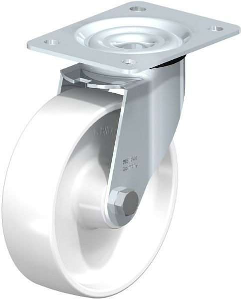 Blickle LE-PO 160G Stahlblech-Lenkrolle mit Anschraubplatte, Polyamid, Weiß, 579862