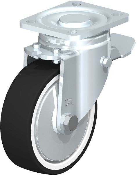Blickle LH-POTH 125K-1-ST-FA Stahlblech-Lenkrolle, Schwerlast-Ausführung, mit Anschraubplatte & Feststeller, Thermoplastisches Polyurethan, Grau, 434613