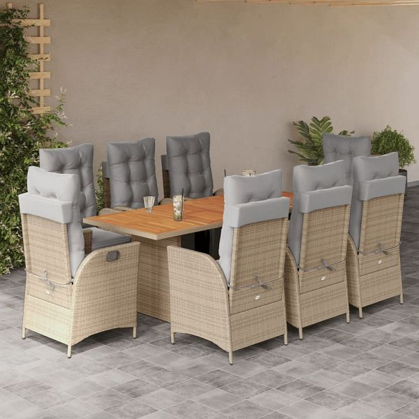 vidaXL 9-teilig Garten-Essgruppe mit Kissen Beigemischung Poly Rattan, 3213375