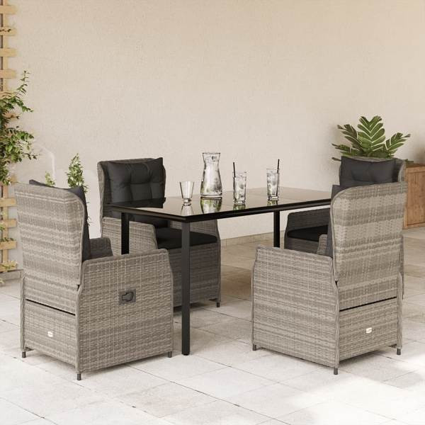 vidaXL 5-tlg. Garten-Essgruppe mit Kissen Hellgrau Poly Rattan, UV-beständig, 3262905