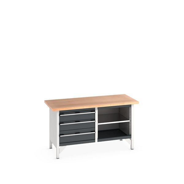 bott cubio Kastenwerkbank mit 3 Schubladen, Ablage, Multiplex-Arbeitsplatte, BxTxH: 1500x750x840mm, RAL 7035/7016, Anthrazitgrau, 41002166.19V