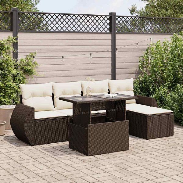 vidaXL 6-tlg. Garten-Sofagarnitur mit Kissen Braun Poly Rattan, 3326624