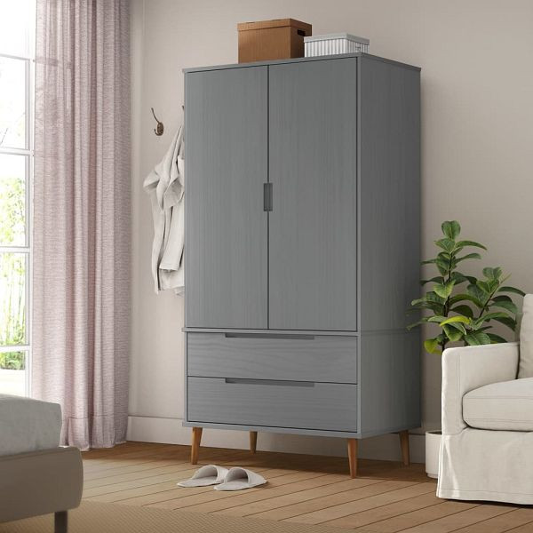 vidaXL Kleiderschrank MOLDE Grau 90x55x175 cm Massivholz Kiefer, 350524