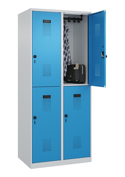 C+P Doppelstöckiger Spind Evolo PLUS, 4 Fächer, 1850x800x500mm, 7035/5012, Drehriegel, 049300-22 S10007