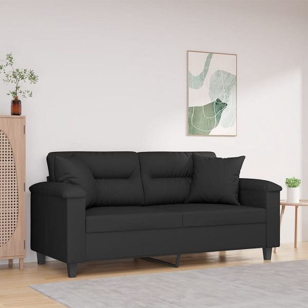 vidaXL 2-Sitzer-Sofa mit Kissen Schwarz 140 cm Mikrofasergewebe, 3200974