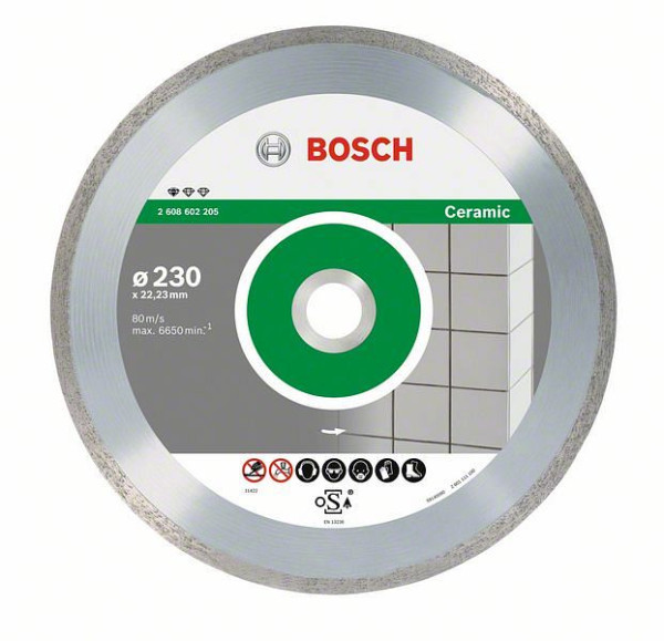 Bosch Diamanttrennscheibe Standard for Ceramic, 230 x 22,23 x 1,6 x 7 mm, 10er-Pack, 2608603234