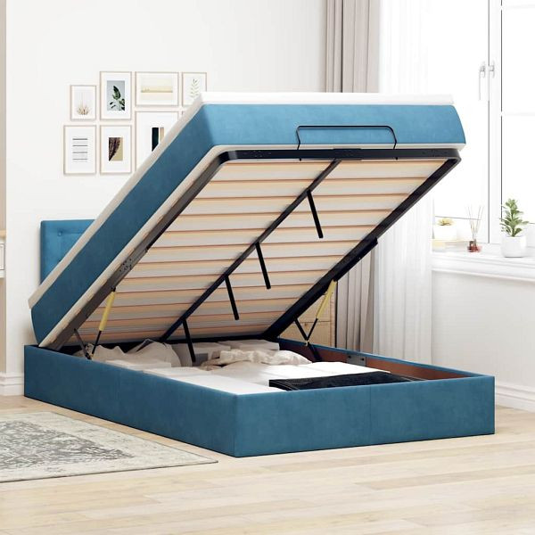 vidaXL Ottoman-Bett mit Matratze & LEDs Dunkelblau 120x200 cm Samt, 3312762