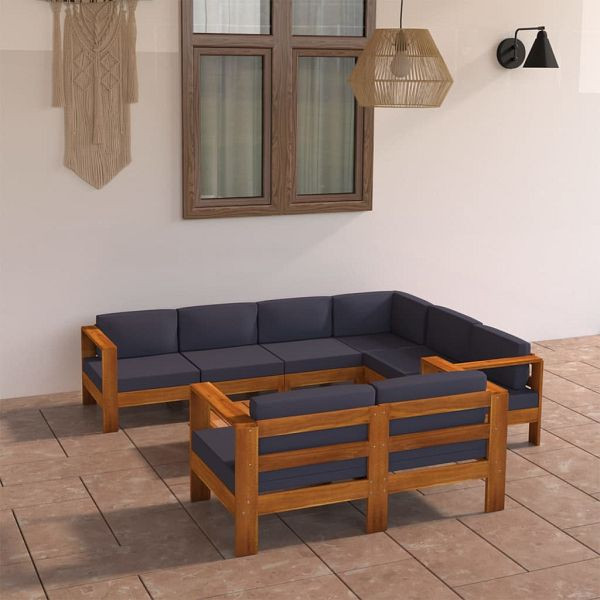 vidaXL 8-teilig Garten-Lounge-Set mit Dunkelgrauen Auflagen Akazienholz, 3057958