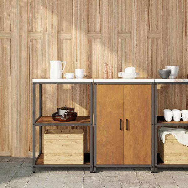 vidaXL Küchenlager-Set Mit Regal mit Tür 2-teilig Rostig 120 x 50 x 92 cm, 3392693