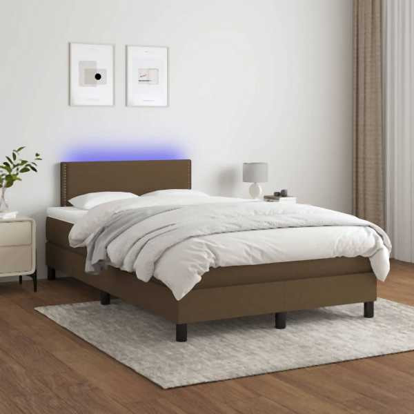 vidaXL Boxspringbett mit Matratze & LED Dunkelbraun 120x200 cm Stoff, 3133064