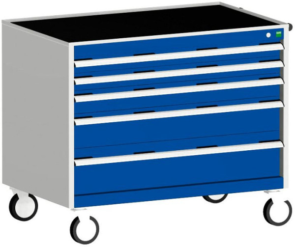 bott cubio Schubladenschrank mobil bestückt mit 5 Schubladen BxTxH: 1050 x 650 x 880 mm, RAL 7035/5010, 40402130.11V