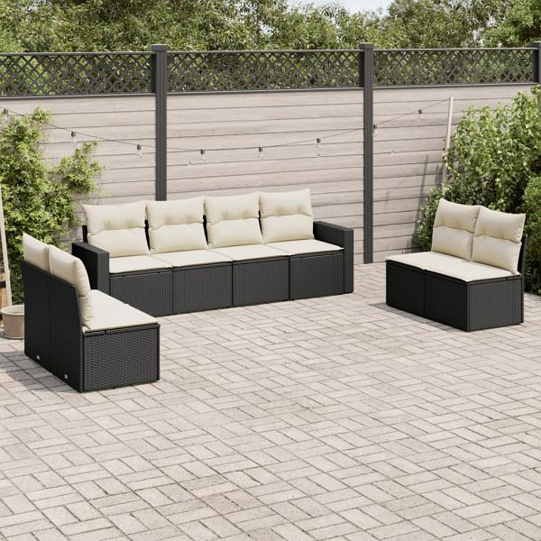 vidaXL 8-teilig Garten-Sofagarnitur mit Kissen Schwarz Poly Rattan, 3251183