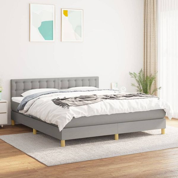 vidaXL Boxspringbett mit Matratze Hellgrau 160x200 cm Stoff, 3140945