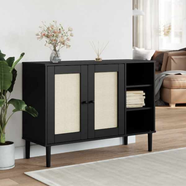 vidaXL Sideboard SENJA Rattan-Optik Schwarz 112x40x80 cm Kiefernholz, 358030