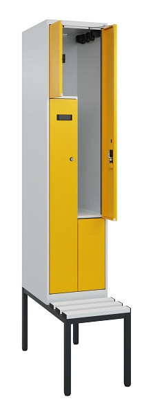 C+P Z-Spind Evolo PLUS, Bank, 2 Fächer, 2120x400x815mm, 7035/1004, Zylinderschloss, Sitzfläche Kunststoff, Sitzbank, 0490537-122 S10075