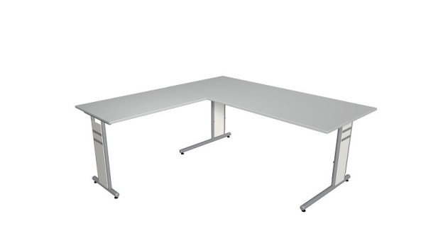 Kerkmann Schreibtisch B 1800 x T 800 x H 680-820 mm mit Ansatz/Anbautisch, Form 4, Farbe: lichtgrau, 11409711