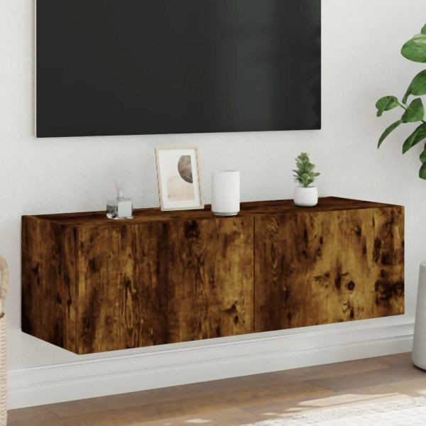 vidaXL TV-Wandschrank mit LED-Leuchten Räuchereiche 100x35x31 cm, 837299