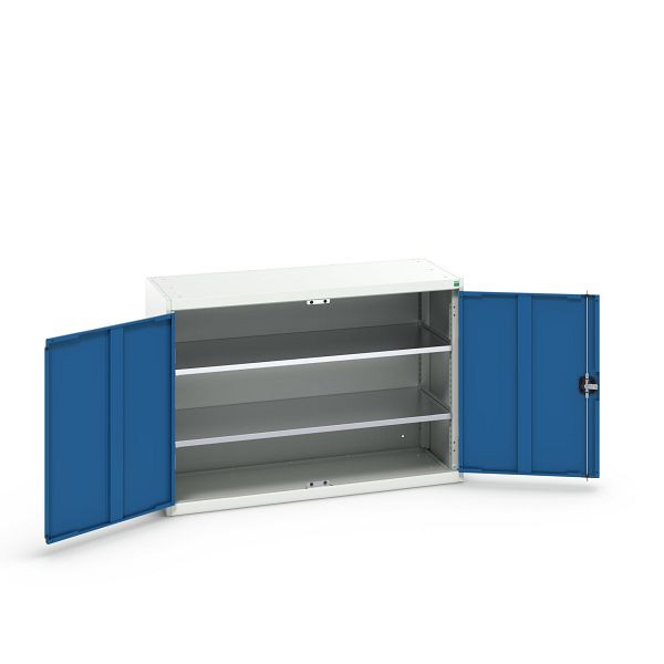 bott verso Flügeltürschrank, mit 2 Fachböden, BxTxH: 1300 x 550 x 900 mm, Lichtgrau / Enzianblau, 16926631.11