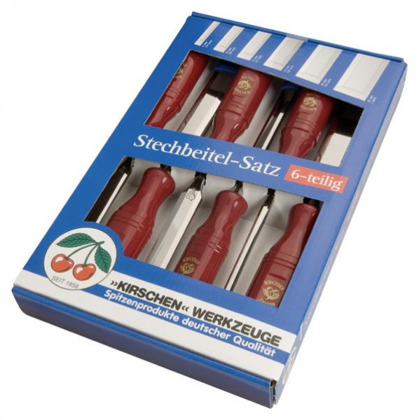 Kirschen Stechbeitelsatz mit Plastikheft im SB - Karton, 6 - 10 - 12 - 16 - 20 - 26 mm, rot, 1113000