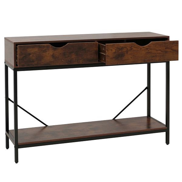 Mendler Konsolentisch HWC-O76, Telefontisch Beistelltisch Ablagetisch, Schubladen Ablage Industrial 76x109x30cm, rotbraun, 139403