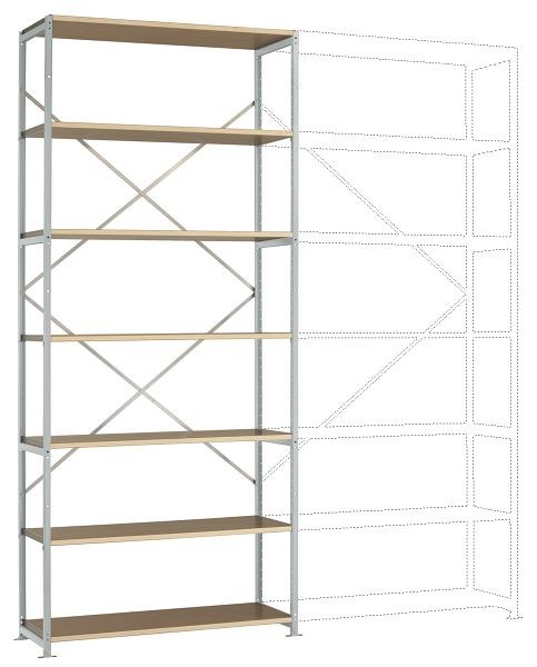 Manuflex Breitfach-Steckregal Grundregal mit 7 Holzverbundböden, HxBxT = 3000 x 1280 x 600 mm, lichtgrau, RP1628.7035