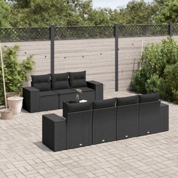 vidaXL 8-tlg. Garten-Sofagarnitur mit Kissen Schwarz Poly Rattan, 3254662