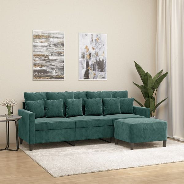 vidaXL 3-Sitzer-Sofa mit Hocker Dunkelgrün 180 cm Samt, 3201109