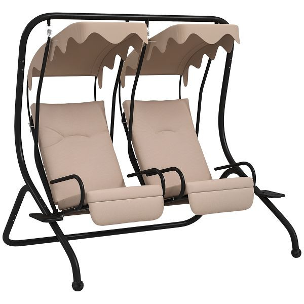 Outsunny Hollywoodschaukel Gartenschaukel, wetterbeständig,2 getrennte Size, 2 Getränkehalter, 170 cm x 136 cm x 170 cm, Beige, 84A-052V04BG