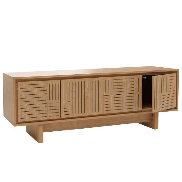 Mendler TV-Rack HWC-O34, TV-Board Fernsehtisch Lowboard Kommode, Schubladen Ablagen, Melamin 51,5x150x39,5cm, Ulme natur, 111910+111911