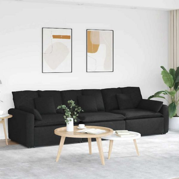vidaXL Modulares Sofa mit Kissen Schwarz, 3321089, 8721158641038