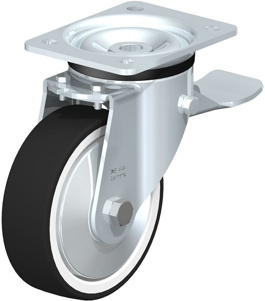 Blickle LK-POTH 150R-ST-FA Stahlblech-Lenkrolle, schwere Ausführung, mit Anschraubplatte & Feststeller, Thermoplastisches Polyurethan, Grau, 422576