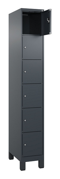 C+P Schließfachschrank Evolo PLUS, mit Füßen, 6 Fächer, 1950x300x500mm, 7016/70, Frontfarbe RAL 7016 Anthrazitgrau, 049010-106 S10016