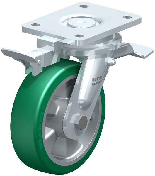 Blickle LO-ALST 160K-ST-RI4 Stahlgeschweißte Schwerlast-Lenkrolle mit Feststeller, Blickle Softhane®, Grün, 852382