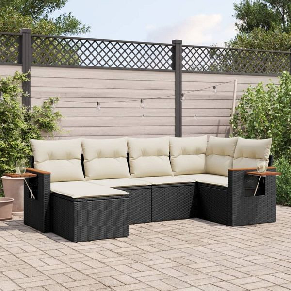 vidaXL 6-teilig Garten-Sofagarnitur mit Kissen Schwarz Poly Rattan, 3259417