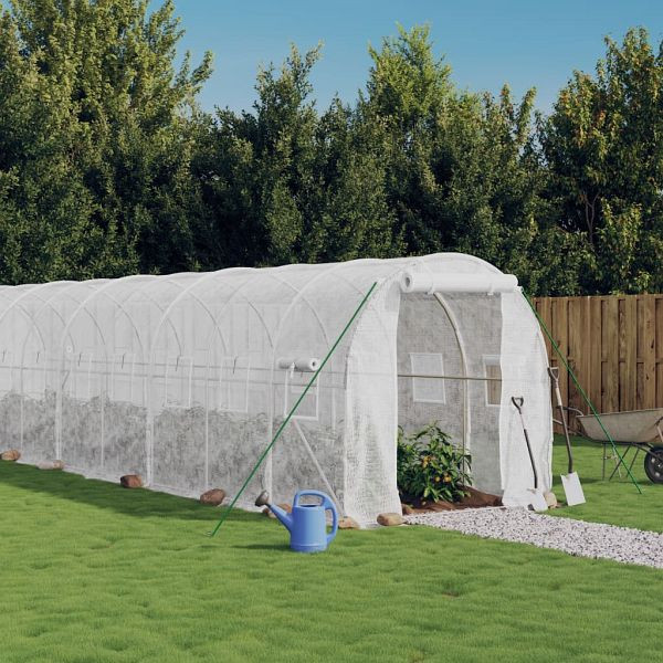vidaXL Gewächshaus mit Stahlrahmen Weiß 12 m² 6x2x2 m, 3188029