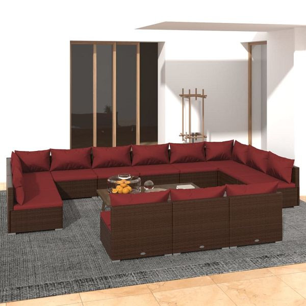 vidaXL 13-teilig Garten-Lounge-Set mit Kissen Braun Poly Rattan, 3102155